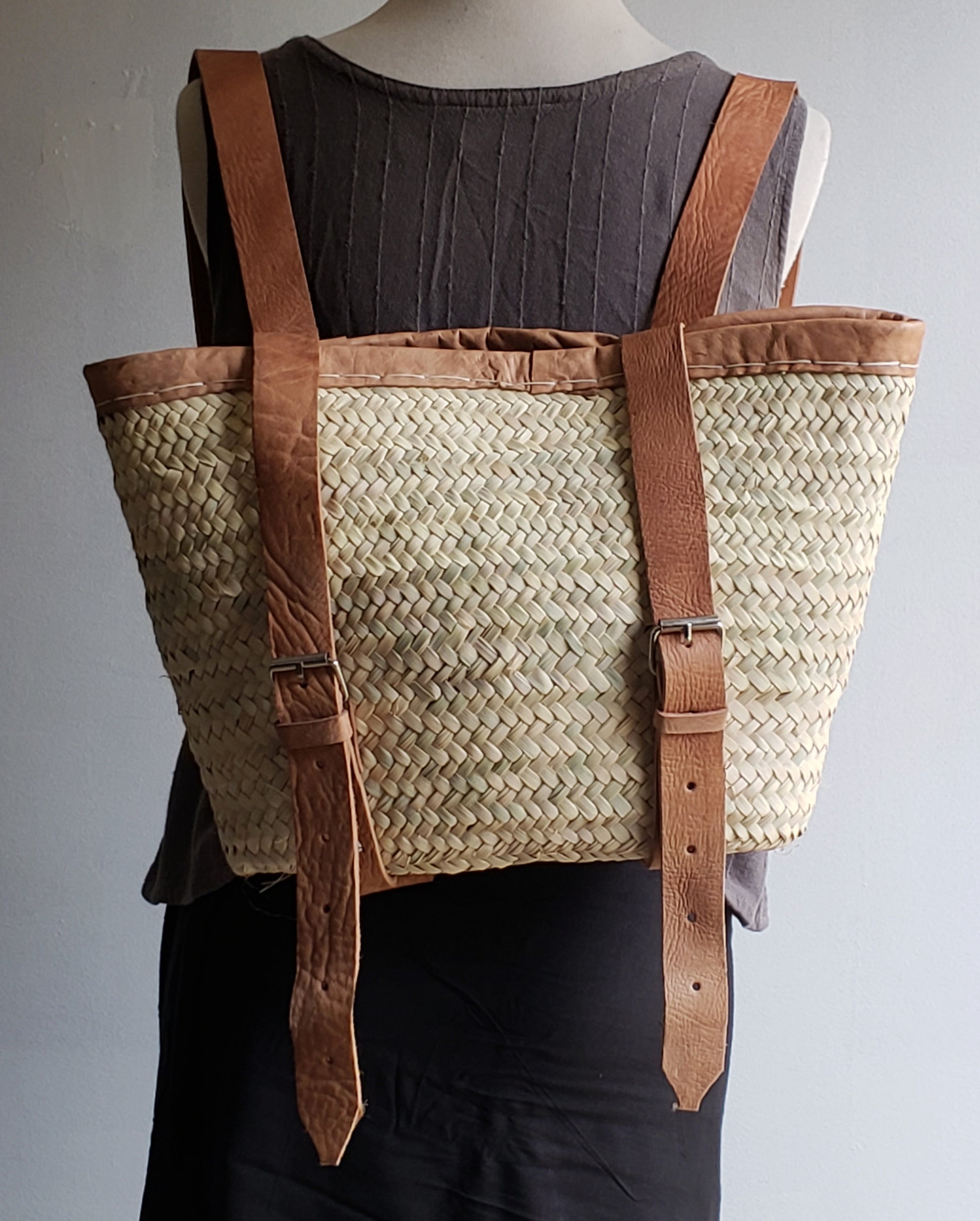 box backpack leather french French Backpack Basket
