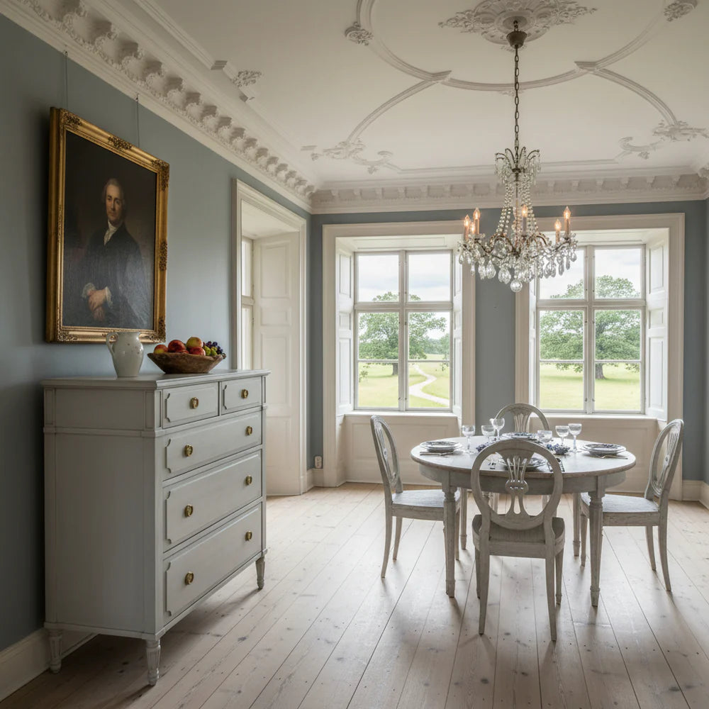 light grey dresser with gold hardware Modus Furniture Gardenia Six Drawer Oak Wood Dresser in Chai