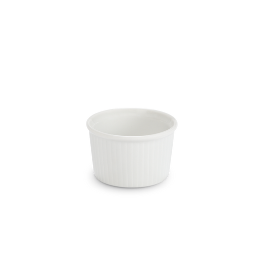 White ceramic ramekin on a white background