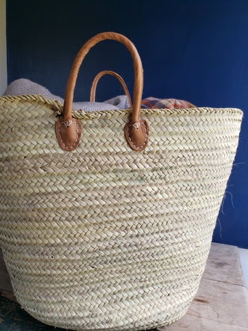 French Market Basket Short Leather Handles