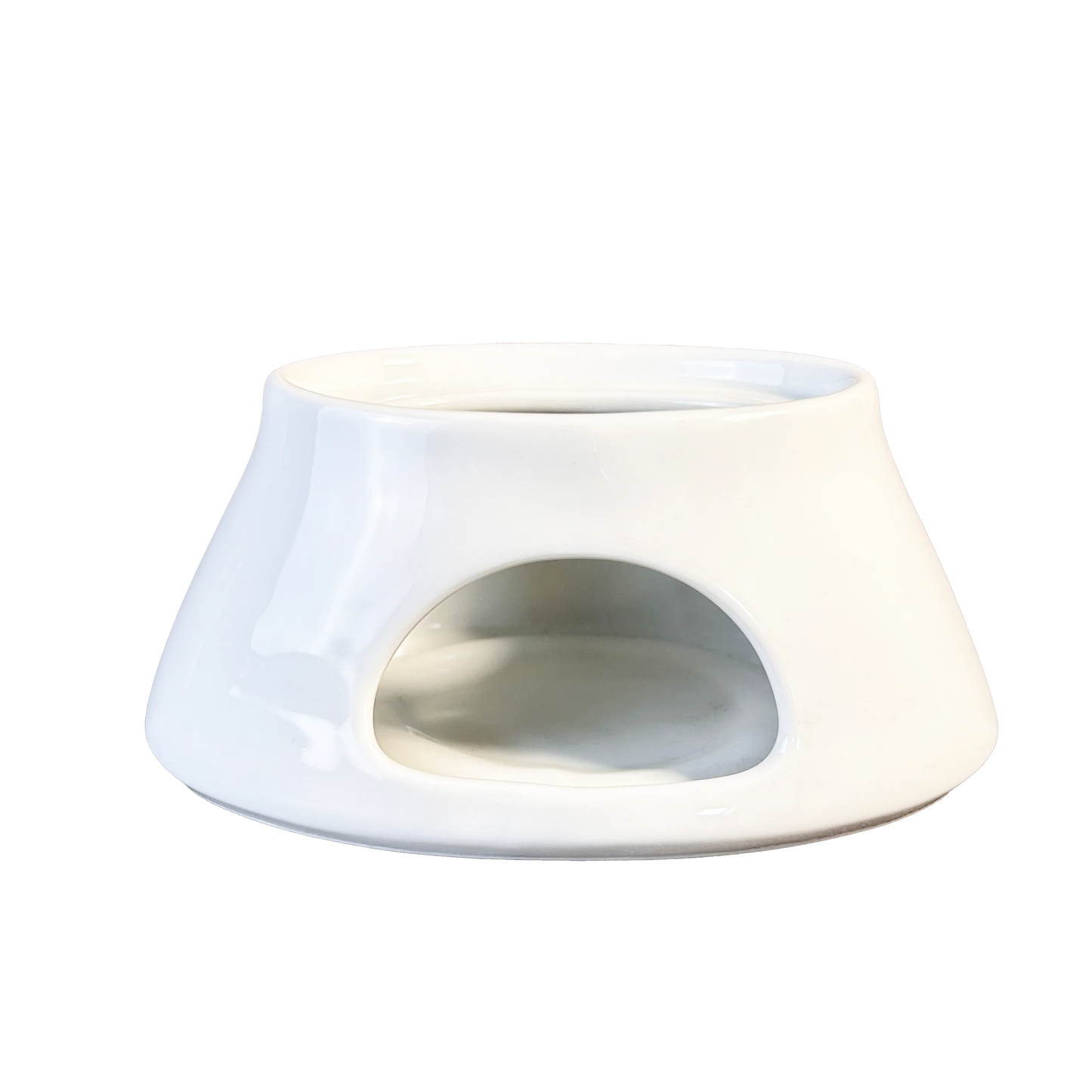 White ceramic planter with a circular opening on a white background