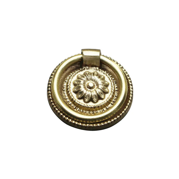 Traditional Rosette Ring Pull, Brass by AVE Home with ring on top