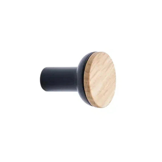 Oak Wood and Black "Bis" Cabinet Knob and Drawer Handle