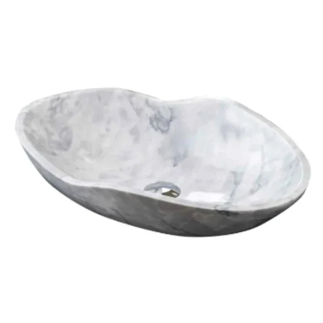 Carrara White Marble Wavy Designer Above Vanity Bathroom Sink (L)24" (W)14" (H)6"