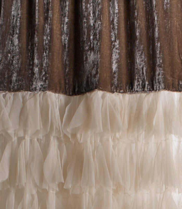 Chichi Ivory Cascading Tulle Petal with Silk Velvet Header Window Curtain 108"