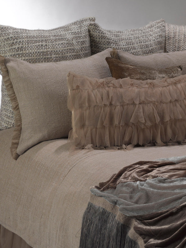 Chichi Sable/Taupe Cascading Tulle Petal Decorative Lumbar Pillow 16" x 26" by Couture Dreams