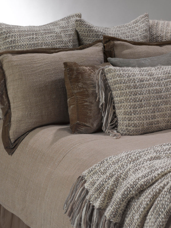 Cozi Grey/Ivory Rectangular Knit Decorative Lumbar PIllow with Fringe 16" x 26" L