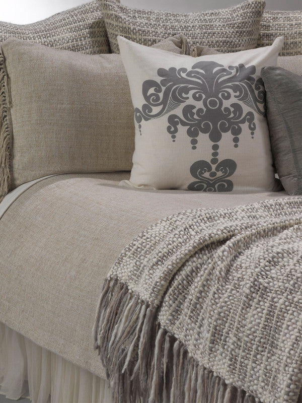 Enchantique Ivory/Dark Grey Stonewashed Cotton Decorative Throw Pillow 22"Sq