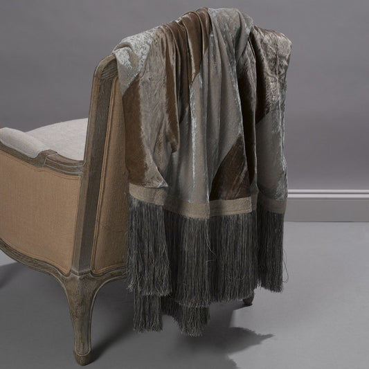 Luscious Grey Brown Silk Velvet Throw with Fringe 50W x 70L