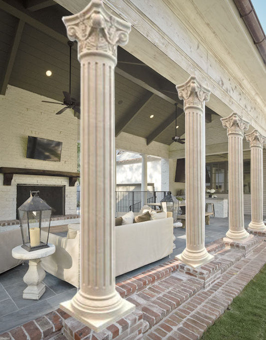 Crema Marfil Marble Corinthian Greek Hand-carved Column (W)20" (L)20" (H)109"