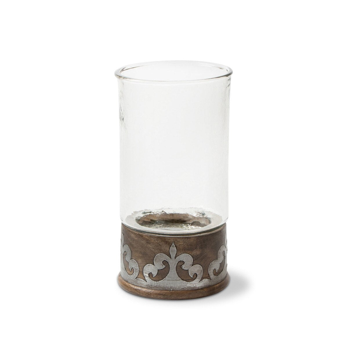 Heritage Inlay Cylinder with Wood Base Candleholder