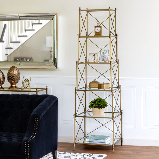 Hampton Etagere Brass Bookcase by Park Hill Collection
