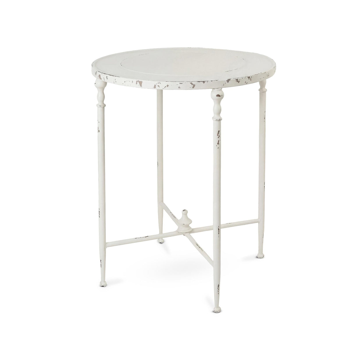 Antiqued White Metal Round Side Table