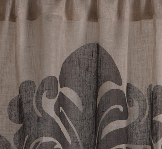 Enchantique Natural Tan Linen Gauze Semi Sheer Damask Window Curtain