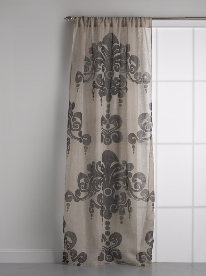 Enchantique Natural Tan Linen Gauze Semi Sheer Damask Window Curtain