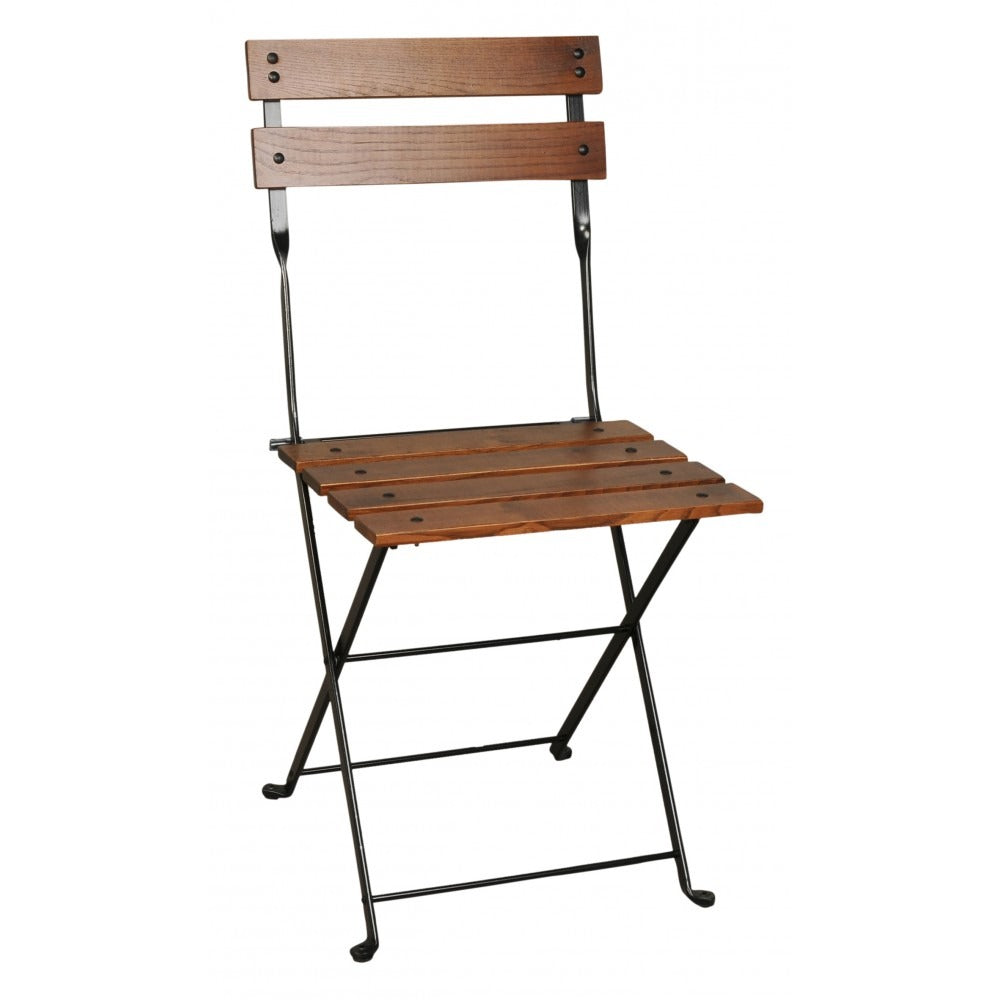 Five Piece Dining Set with 28" Square European Chestnut Wood Slats Top and Four 5508 Folding Chairs