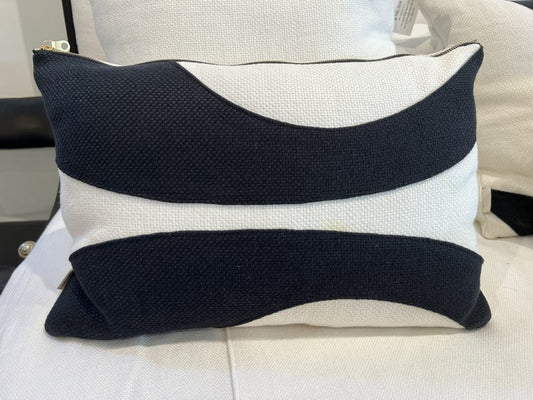 Heavy Black Belgian Linen on Oyster Throw Pillow by Tara Shaw 16" x 26" shown sitting atop bed