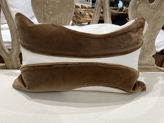 Brown Velvet on Linen Throw Pillow 16"x 30" by Tara Shaw close up view