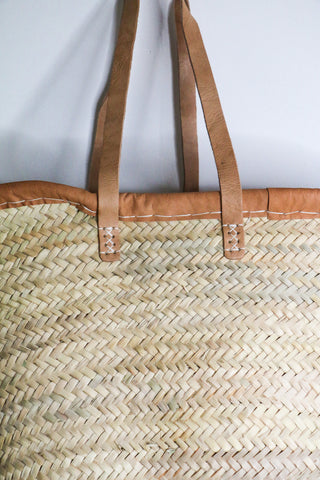 French Market Basket Leather Trim Long Handles-Sold Out