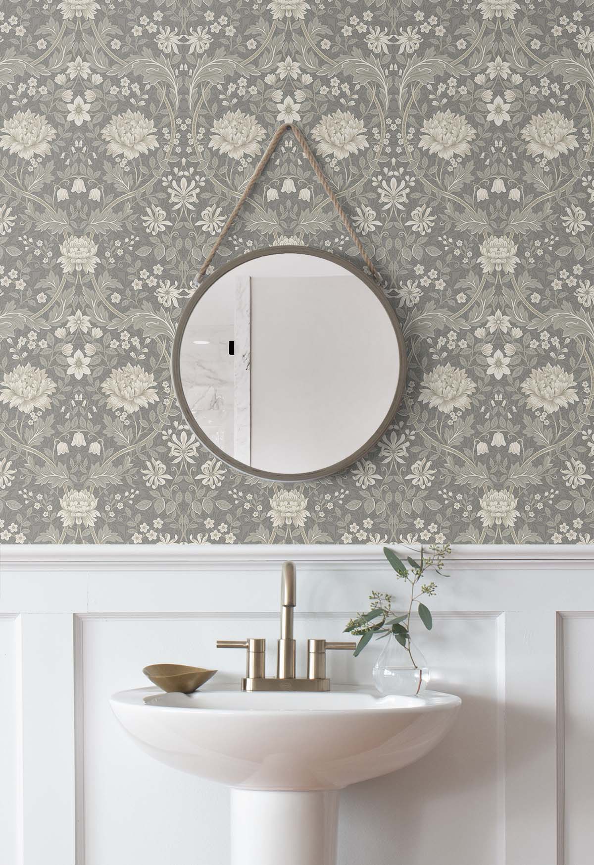Sutton Honeysuckle Floral Damask Unpasted Wallpaper