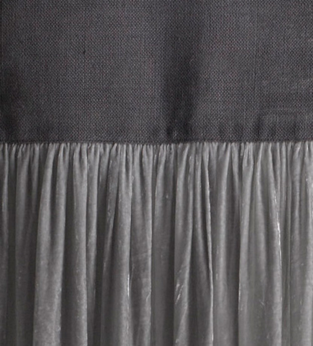 Luscious Grey Platinum Silk Velvet with Dark Grey Jute Header Window Curtain
