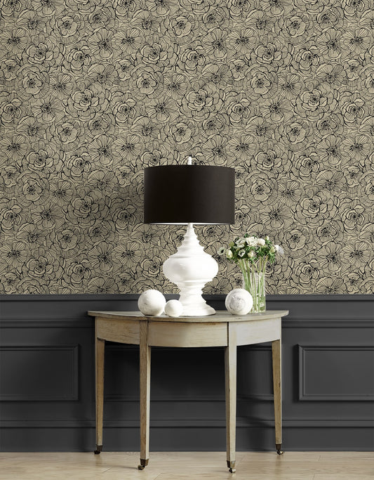 Ellie Graphic Floral Premium Screen Printed Peel and Stick Removable Wallpaper