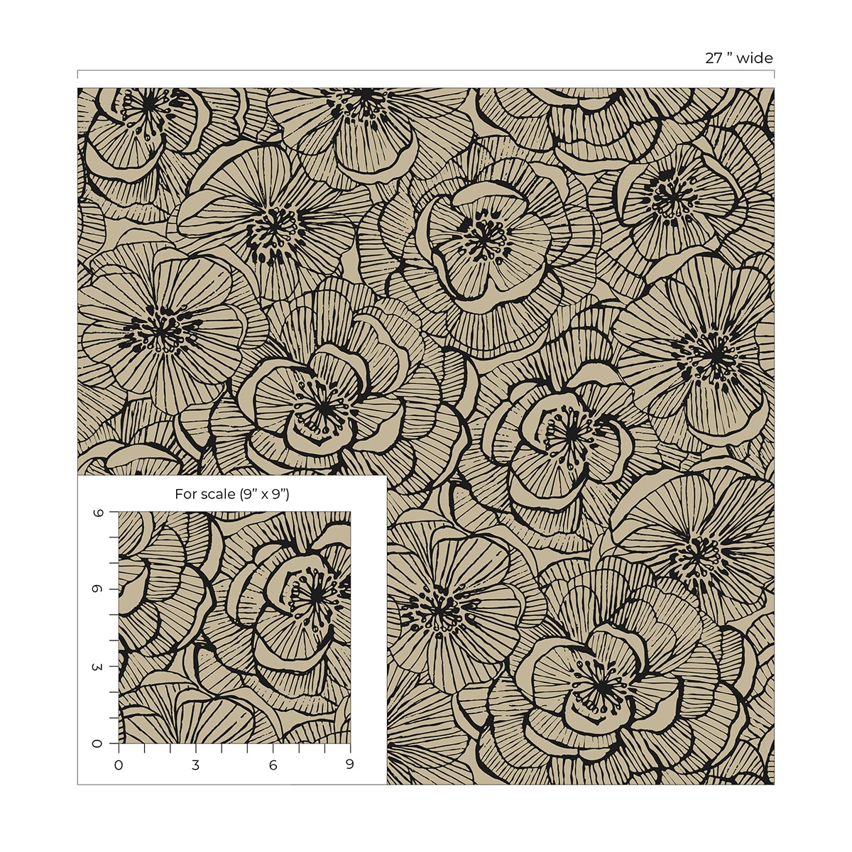 Ellie Graphic Floral Premium Screen Printed Peel and Stick Removable Wallpaper