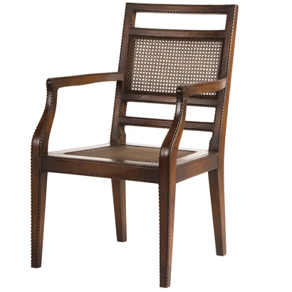 Olivia Dark Brown Arm Chair without upholstered seat, padded arms, and curved French-inspired wood frame from French Market Collection