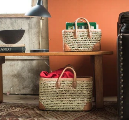 Open Weave with Leather Trim Market Baskets-All Sizes Sold Out