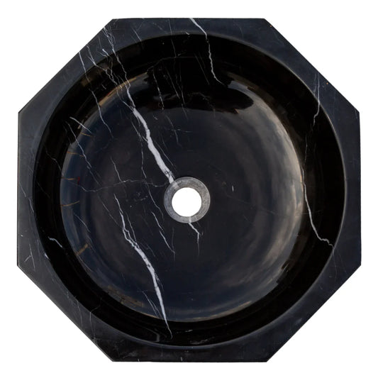 Toros Black Marble Octagonal Above-vanity Bathroom Sink Polished (D)16" (H)5"