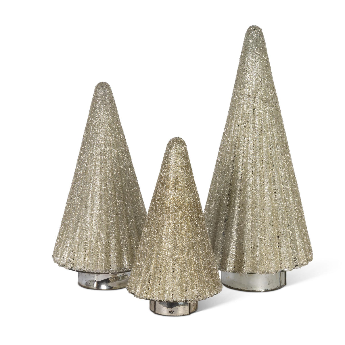 Decorative Glass Trees, Silver, Set of 3