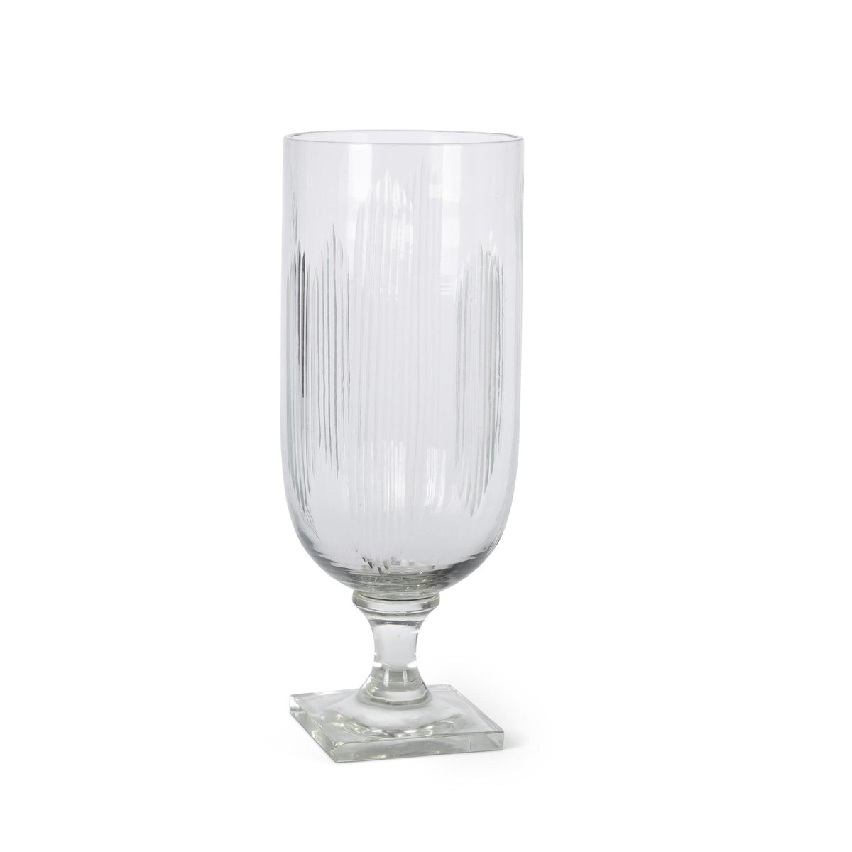 Clear Hurricane Cut Glass Vase, 14.8"H