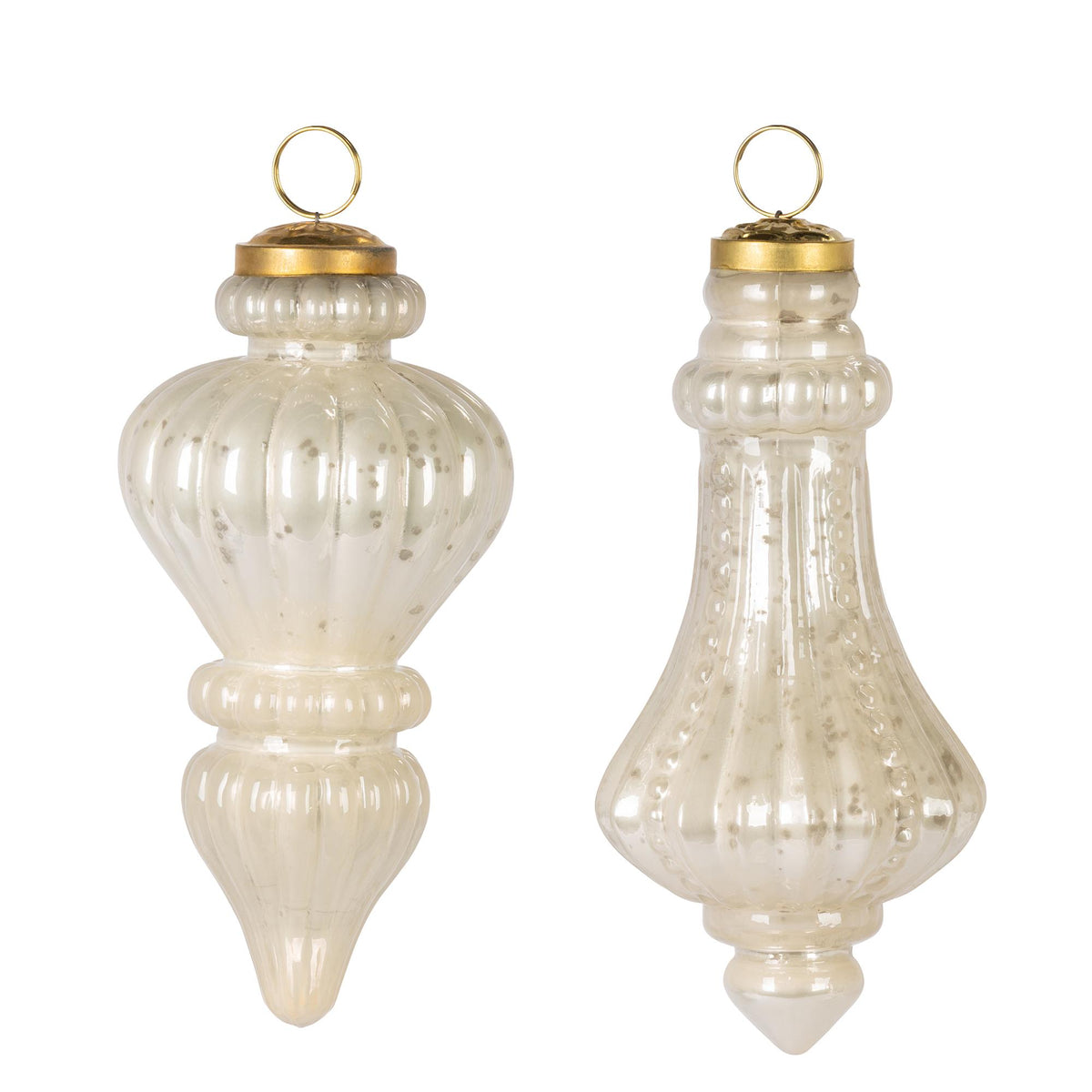 6"H Ivory Glass Finial Ornament, 2 Asst