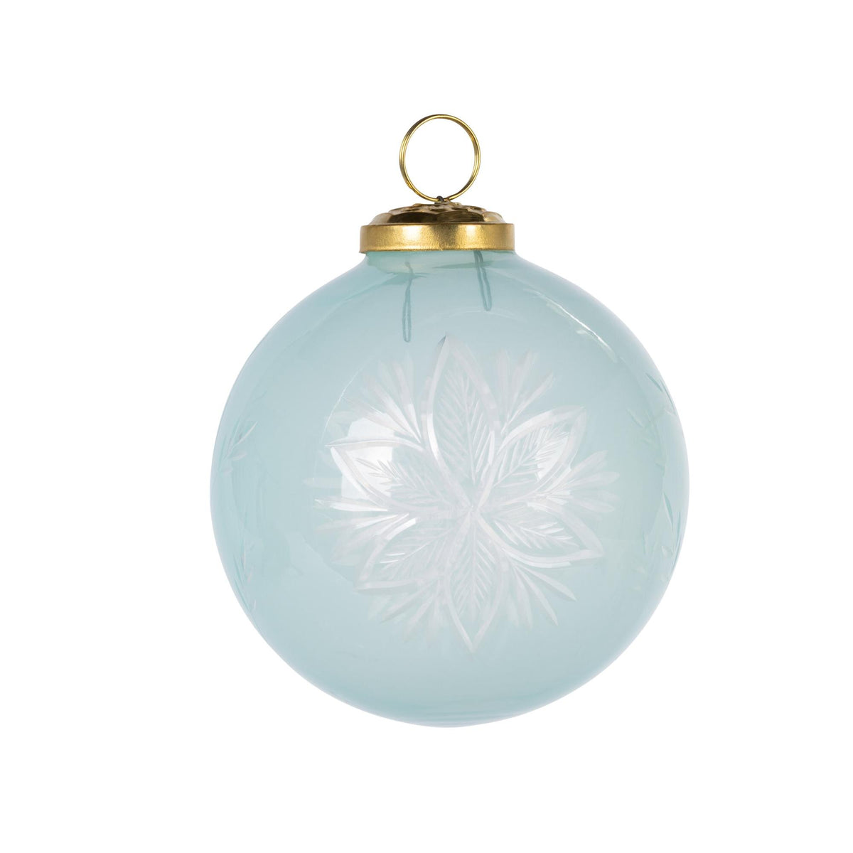 4" Translucent Light Blue Etched Glass Ornament