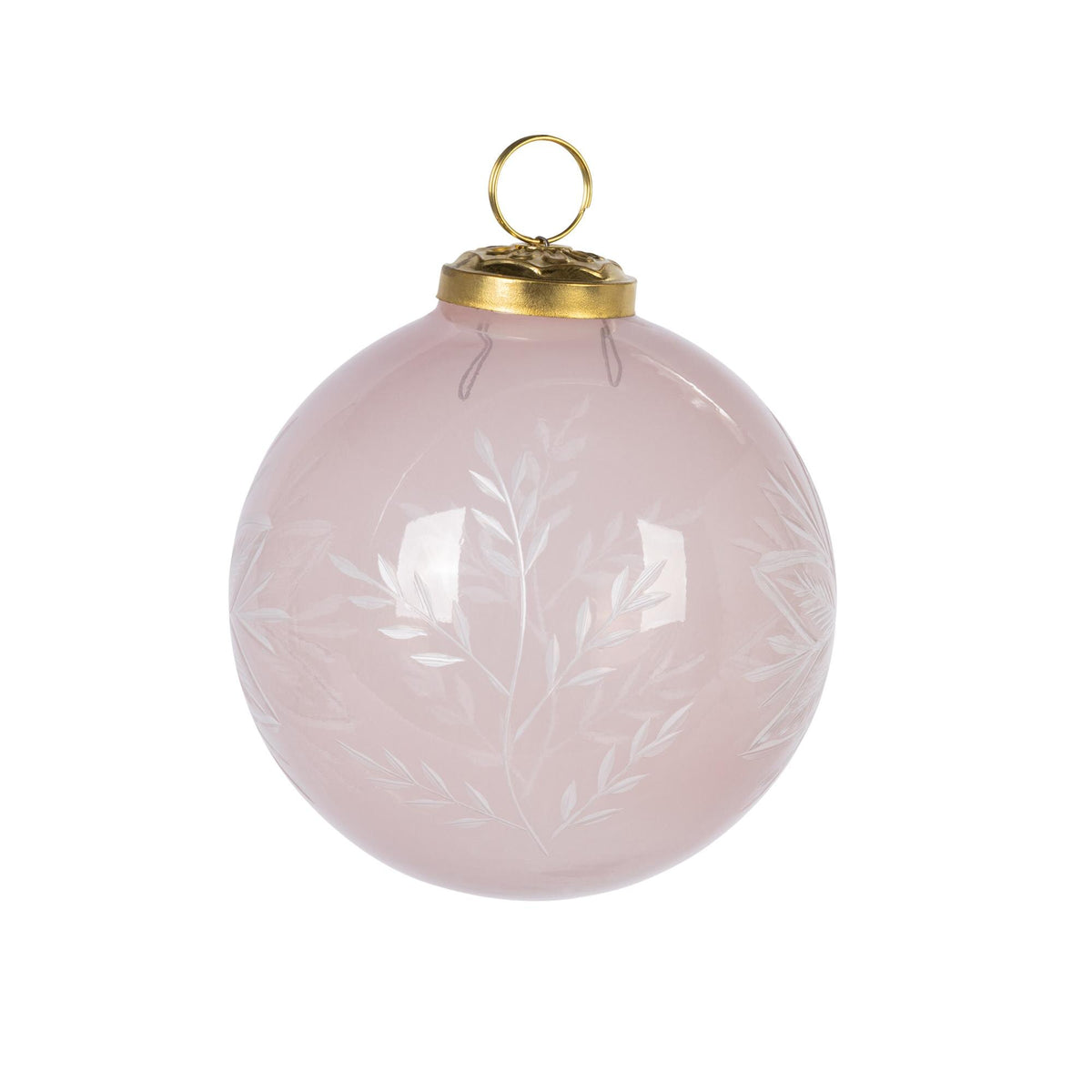 4" Translucent Pink Etched Glass Ornament