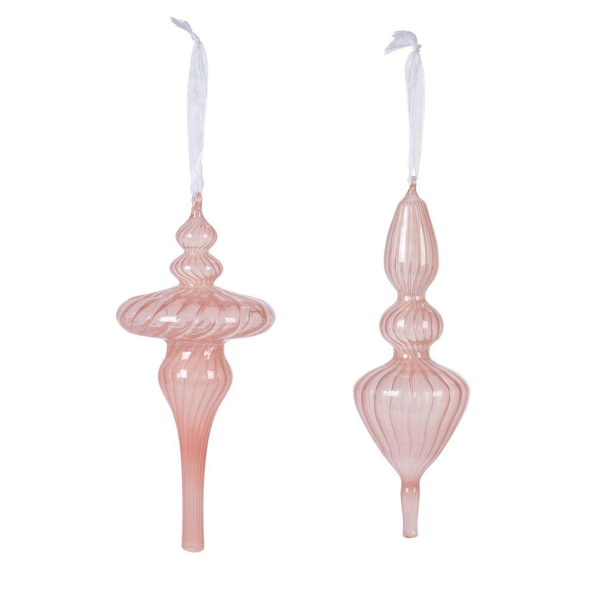9" Pink Glass Finial Ornament, 2 Asst