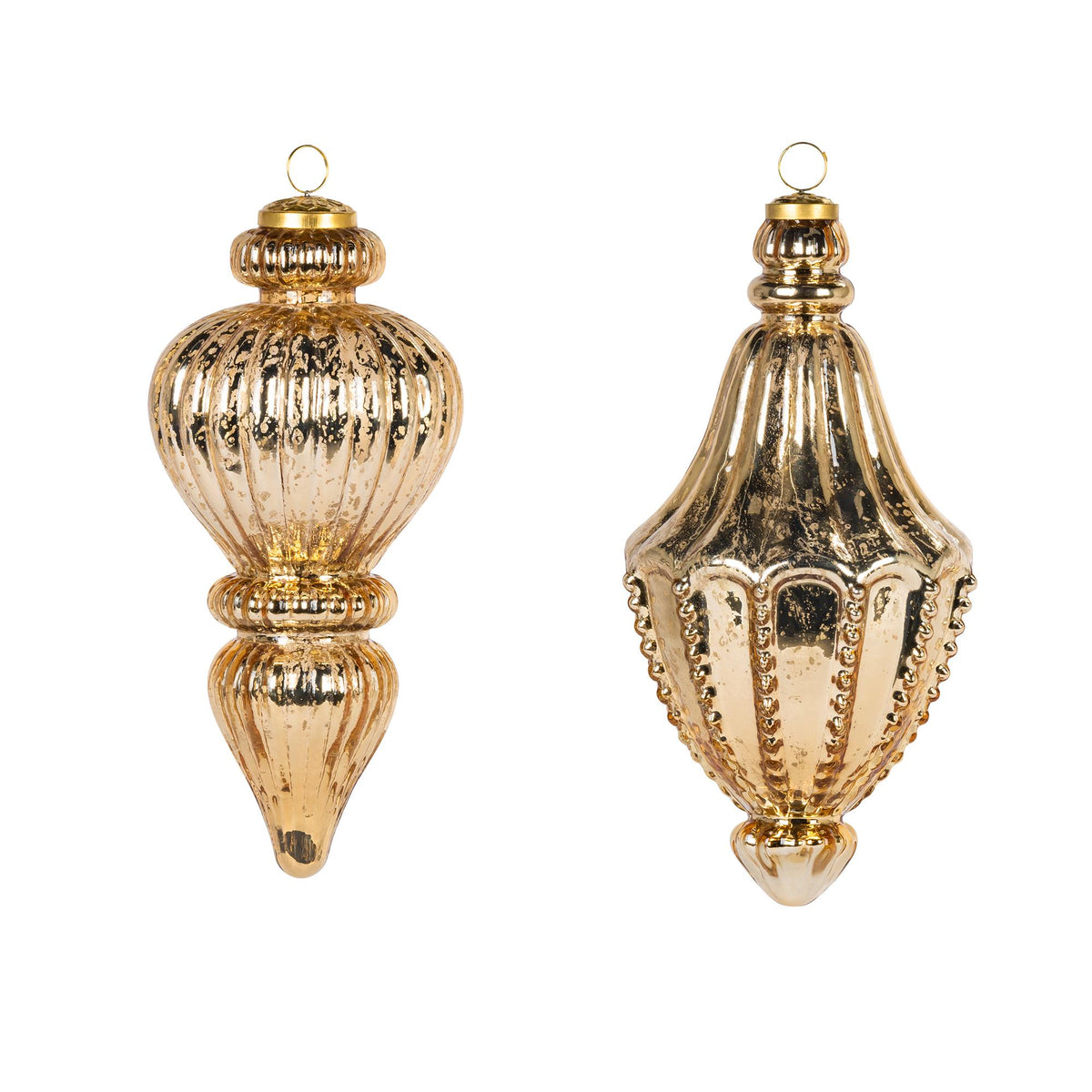 10"H Gold Glass Finial Ornament, 2 Asst