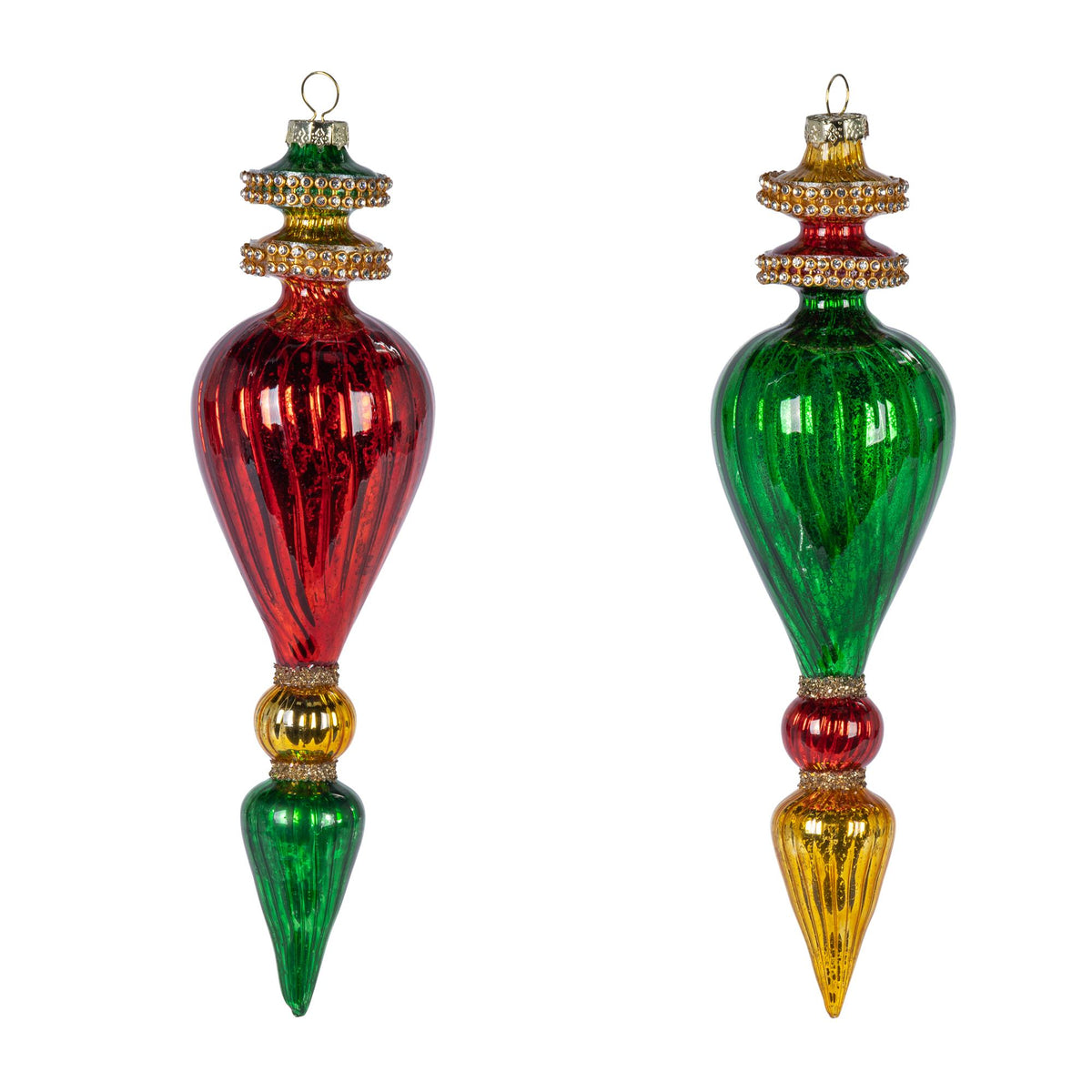 9.5"H Glass Finial Ornament, 2 Asst