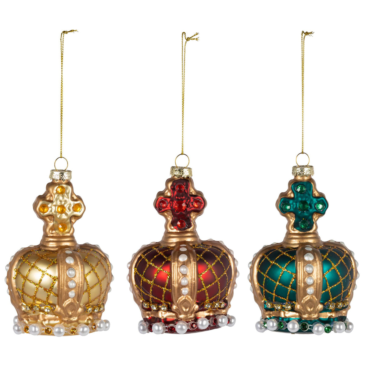 5" Glass Crown Ornament, 3 Asst