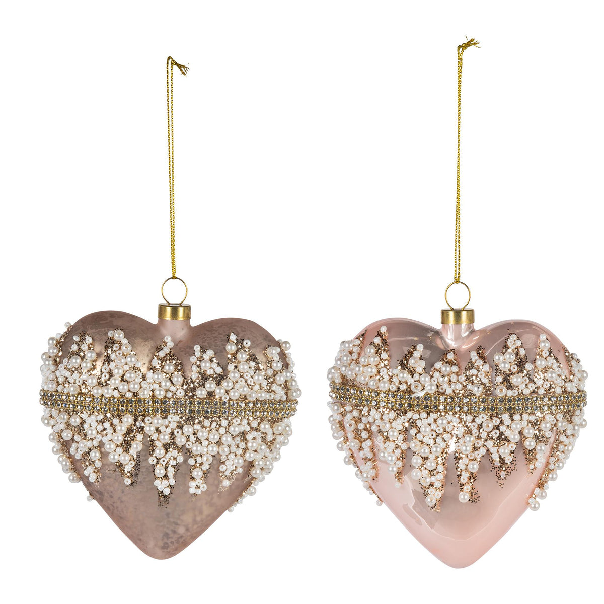 4.25"H Beaded Glass Heart Ornament, 2 Asst