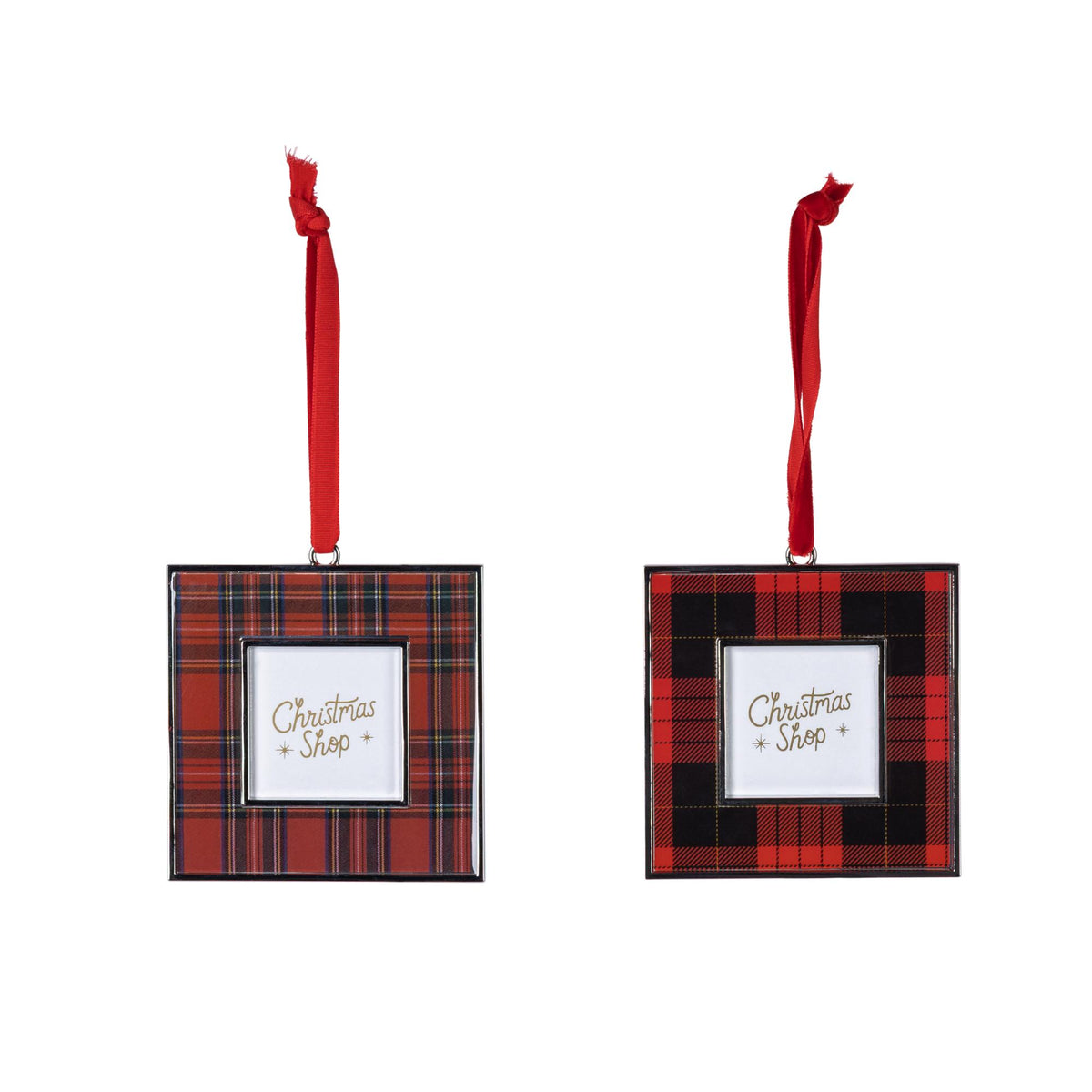 3.13"H Pewter Tartan Plaid Frame Ornament, 2 Asst