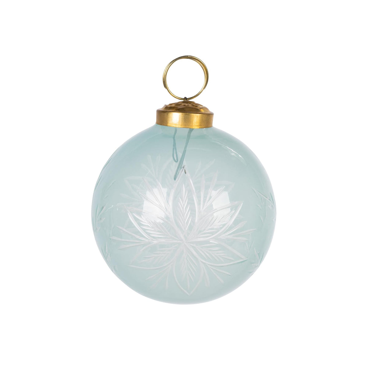3" Translucent Light Blue Etched Glass Ornament
