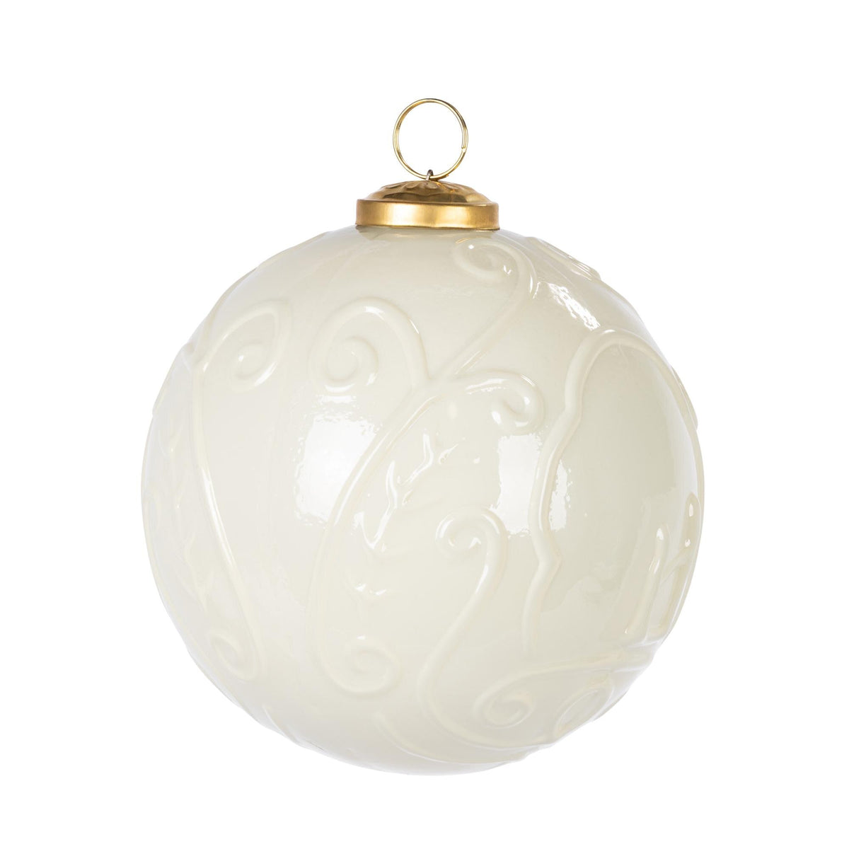 5" Ivory Embossed Scroll Glass Ornament
