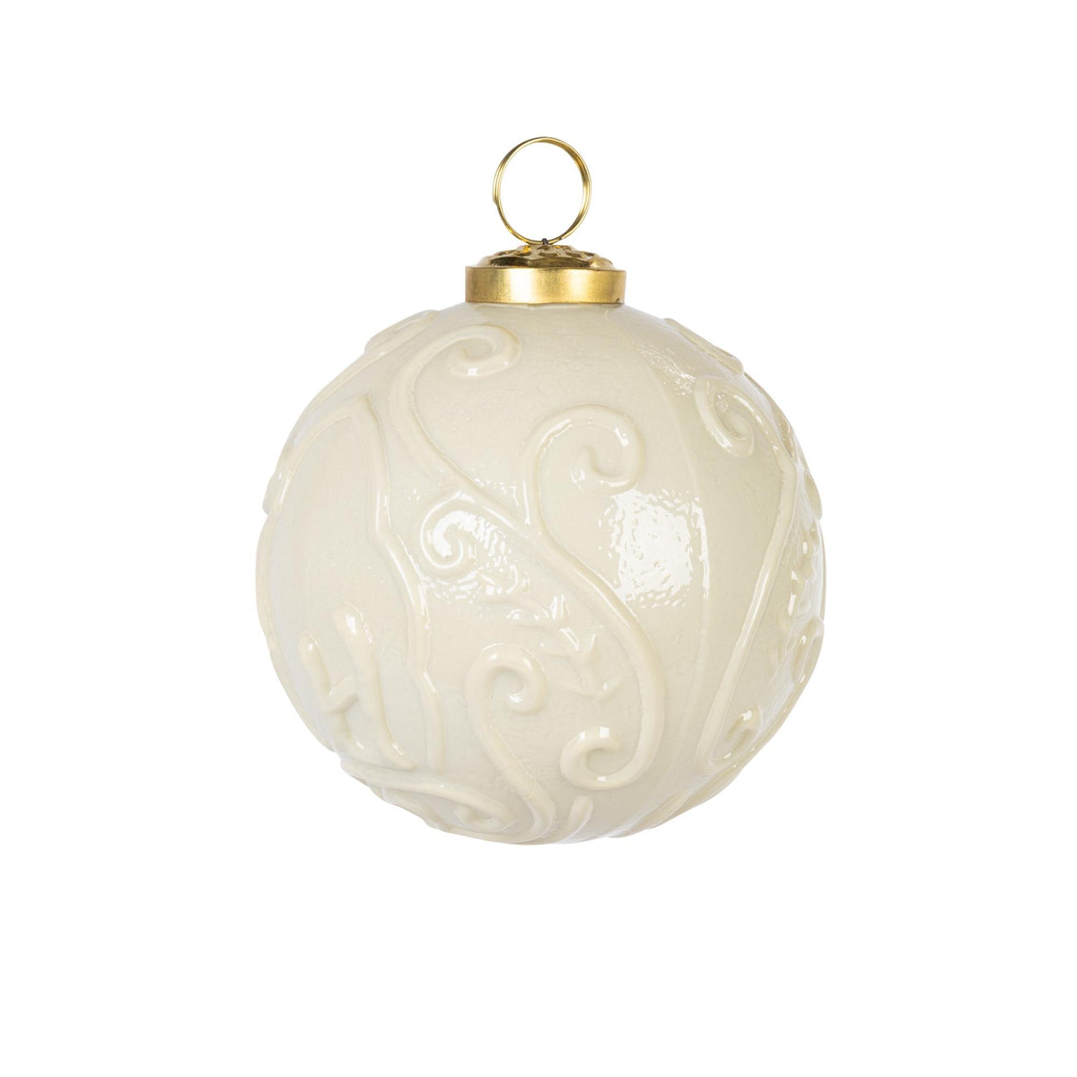 4" Ivory Embossed Scroll Glass Ornament