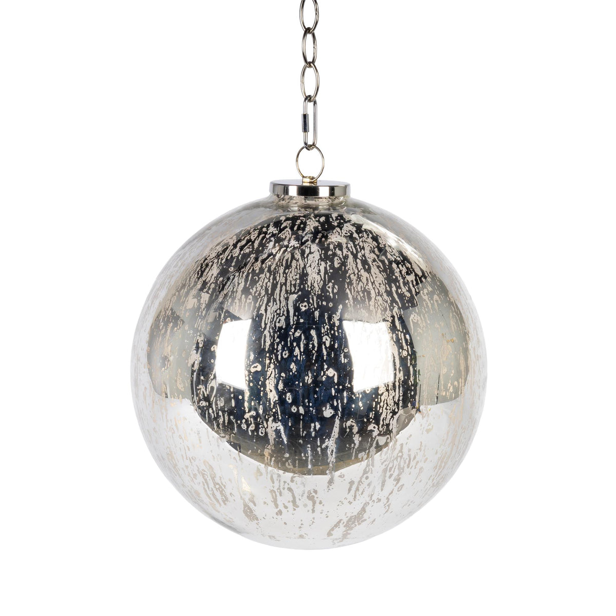 12" Silver Mercury Glass Ornament, w/ 24" Chain