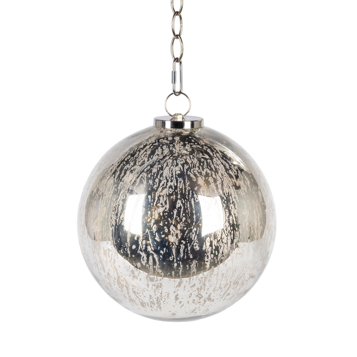 10" Silver Mercury Glass Ornament, w/ 24" Chain