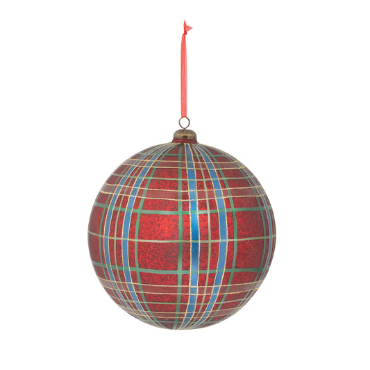 Hand Painted Plaid Glass Ball Ornament Set of 2