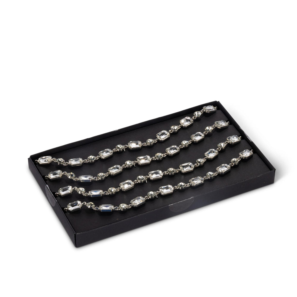 Boxed Silver Pewter and Glass Bead Garland, 72"L