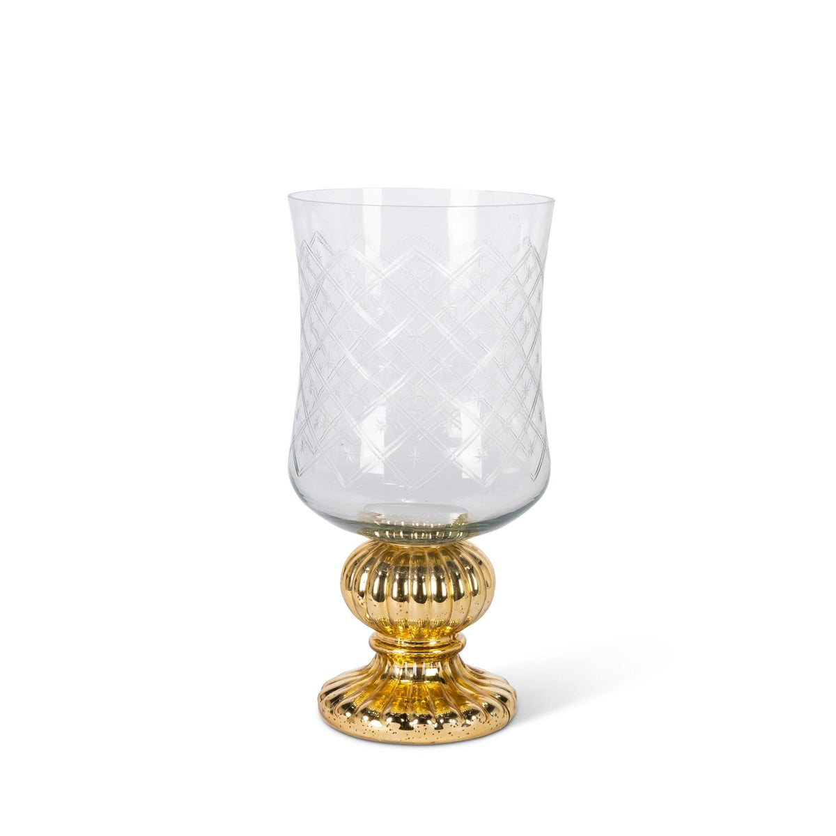 Glass Candle Holder with Gold Mecury Base, 14.9"H