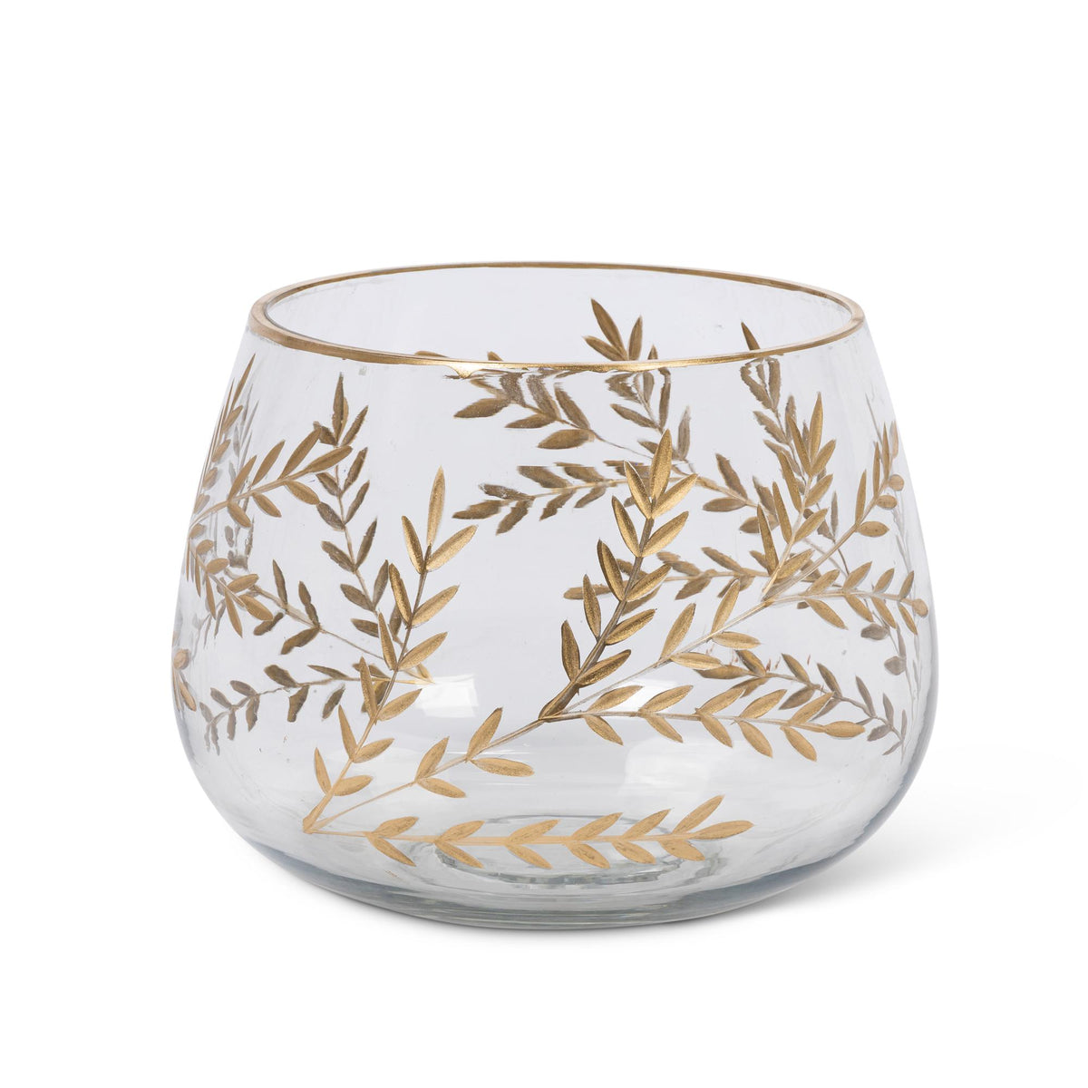 Etched Gold Glass Candle Holder, 7.85"D